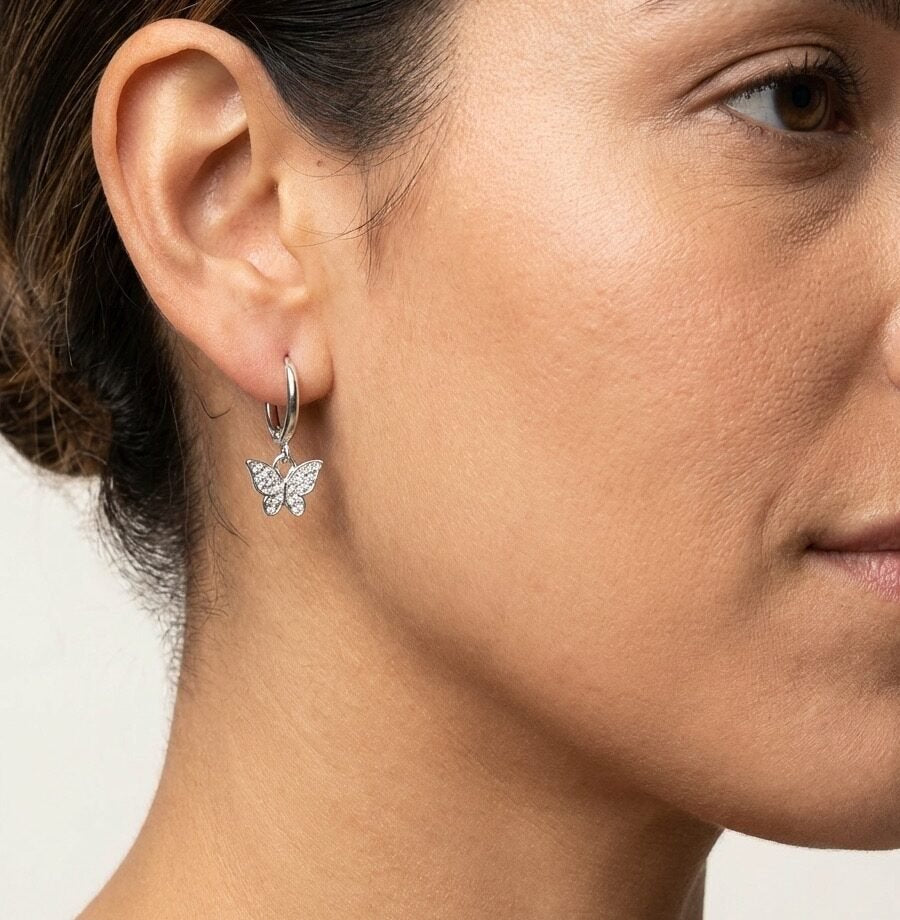 Aros Mariposa Acero Blanco