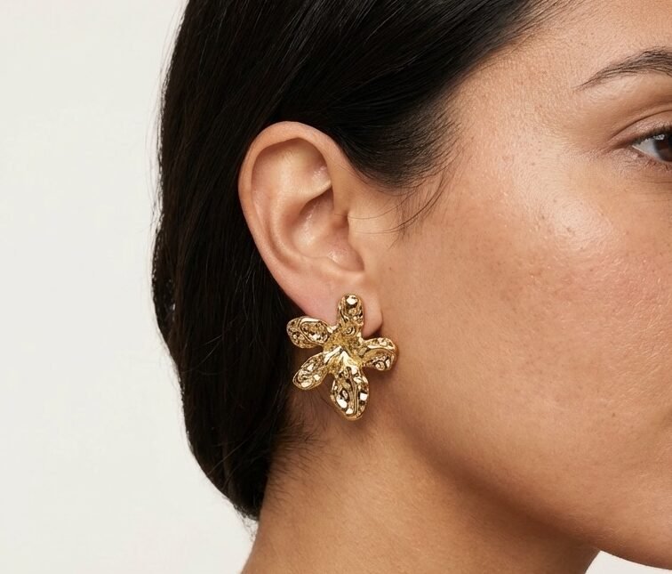 Aros Flor Acero Dorado