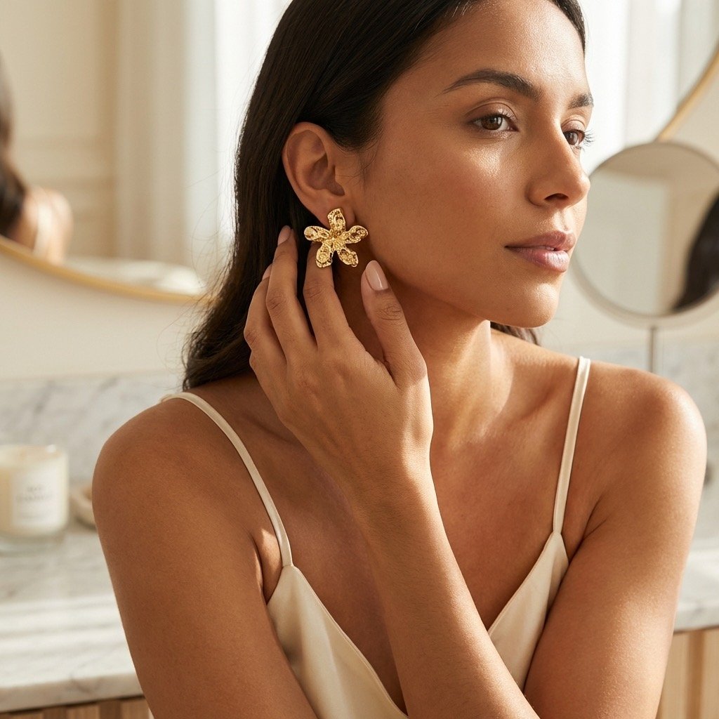 Aros Flor Acero Dorado